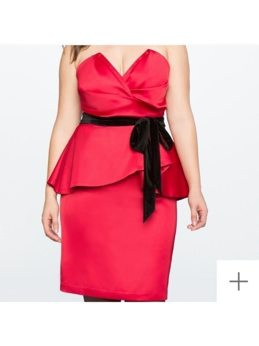 Eloquii Red Draped Bodice Peplum Dress